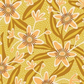 Abstract passiflora flowers in mustard yellow - Small scale