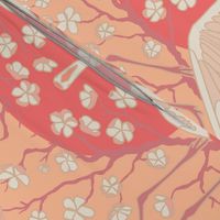 japanese cranes and sakura sunset peach pantone