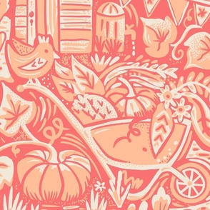 Community Garden In Pantone peach Fuzz wallpaper scale