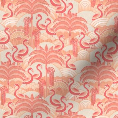 Flamingo Beach- Pantone Color of the Year 2024- Peach- Salmon- Soft Pastel Orange- Coral- Blush- Palm Trees- Tropical Birds Wallpaper- Florida Summer- sMini