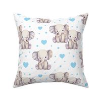 Watercolor Cute Safari Animals Blue Elephant Hearts Baby Boy Nursery 