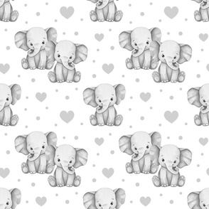 Watercolor Cute Safari Animals Gray Elephant Hearts Baby Nursery