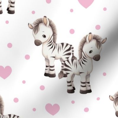 Watercolor Cute Safari Animals Zebra Pink Hearts Baby Girl Nursery