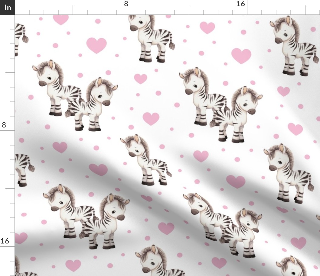 Watercolor Cute Safari Animals Zebra Pink Hearts Baby Girl Nursery