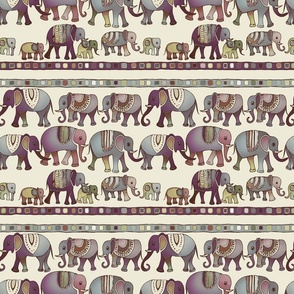 Marching Elephants- Purple And Green Tone (Small)