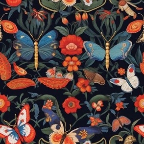 Enchanted Flutter - Vivid Butterfly & Bloom Fabric Design 