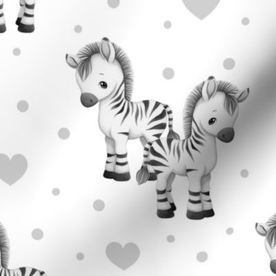 Watercolor Safari Animals Zebra Gray Hearts Baby Nursery