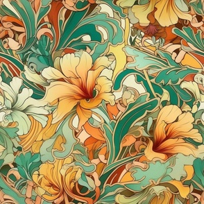 Art Nouveau Bliss - Swirling Floral Symphony Fabric  