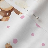 Watercolor Safari Animals Monkeys Pink Hearts Baby Girl Nursery 