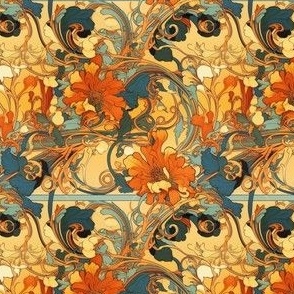  Golden Marigold Elegance - Art Nouveau Flourish Fabric 
