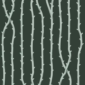 Thorny rose vine stripes - monochrome green and neutral - coordinate for skulls and climbing rose vines 