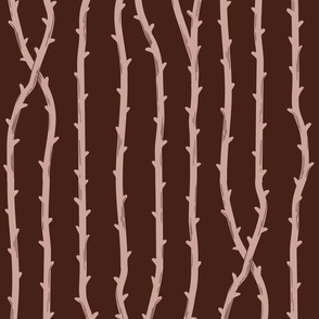 Thorny rose vine stripes - monochrome mahogany, warm red-brown - coordinate for skulls and climbing rose vines 
