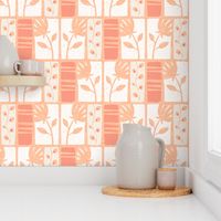 Just Peachy Blossoms  & Buds Tropical Pattern in tangerine, burnt orange, light tan and cream