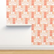 Just Peachy Blossoms  & Buds Tropical Pattern in tangerine, burnt orange, light tan and cream