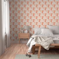 Just Peachy Blossoms  & Buds Tropical Pattern in tangerine, burnt orange, light tan and cream