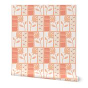 Just Peachy Blossoms  & Buds Tropical Pattern in tangerine, burnt orange, light tan and cream