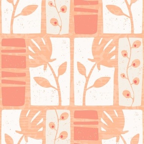 Just Peachy Blossoms  & Buds Tropical Pattern in tangerine, burnt orange, light tan and cream