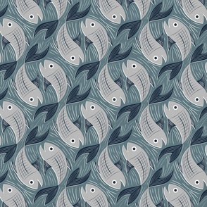 Normal scale • Fish block print - grey