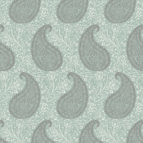 Block Print Paisley - 6" large - sagebrush and pewter gray 