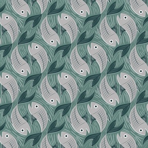 Normal scale • Fish block print - green