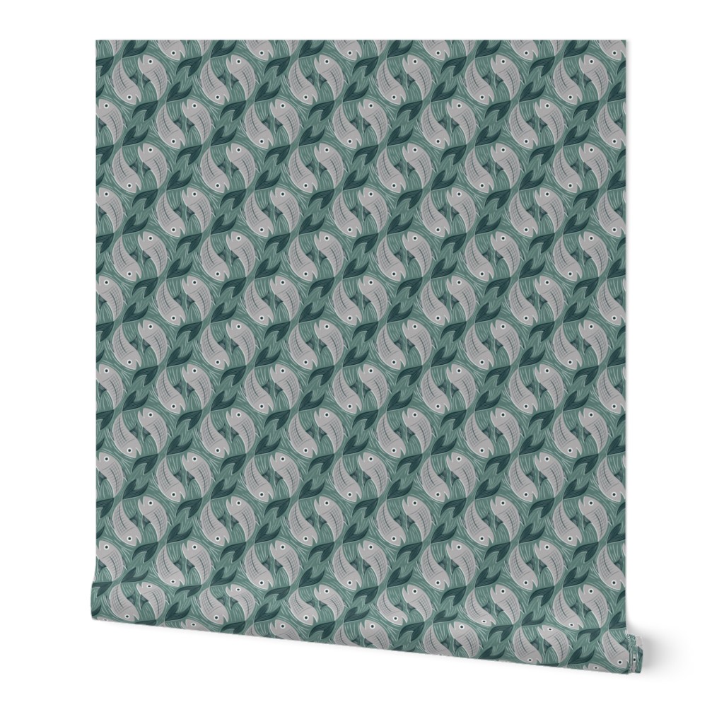 Small scale • Fish block print - green
