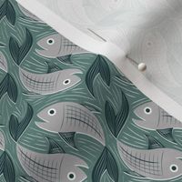 Small scale • Fish block print - green