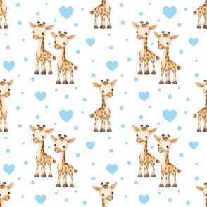 Safari Animals Giraffe Blue Hearts Baby Boy 