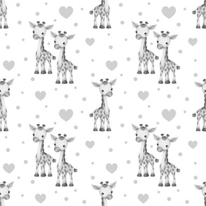 Watercolor Safari Animals Giraffe Gray Hearts Baby Nursery 
