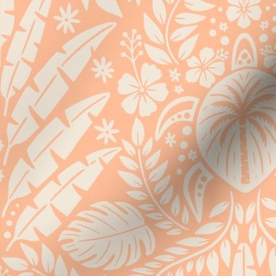 Hawaiian Damask | Large Scale | Peach Fuzz Tropical Pineapple