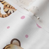 Watercolor Safari Animals Tiger Pink Hearts Baby Girl Nursery 