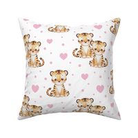 Watercolor Safari Animals Tiger Pink Hearts Baby Girl Nursery 