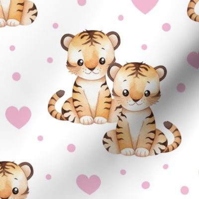 Watercolor Safari Animals Tiger Pink Hearts Baby Girl Nursery 