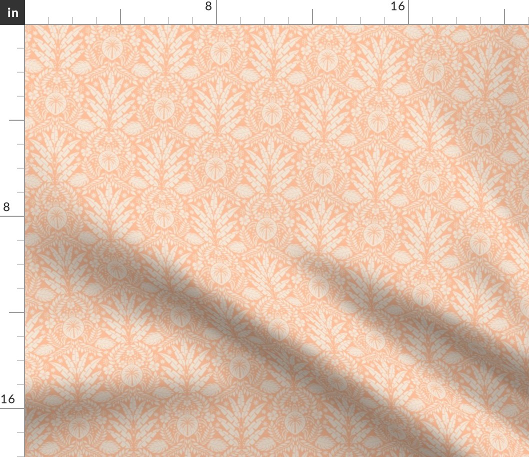 Hawaiian Damask | Small Scale | Peach Fuzz Tropical Pineapple