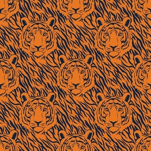 Large Scale Tiger Faces and Stripes in Auburn Tigers Blue and Orange