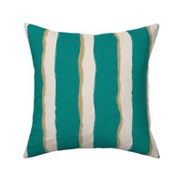 Coastal Chic rustic wavy stripes - white Coffee, Dark Ivory on Sea green - large