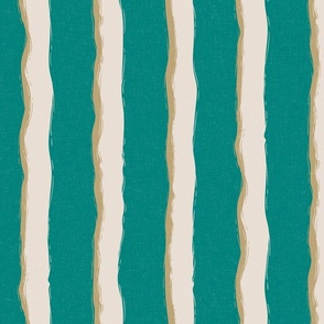 Coastal Chic rustic wavy stripes - white Coffee, Dark Ivory on Sea green - large