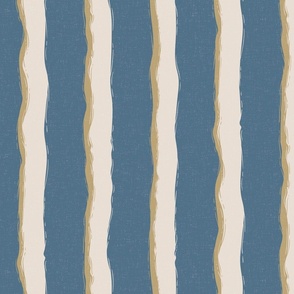 Coastal Chic rustic wavy stripes - white Coffee, Dark Ivory on Admiral blue - large