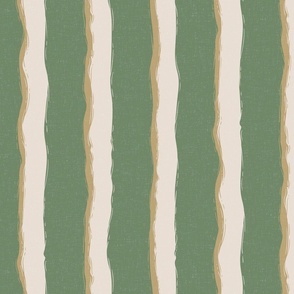 Coastal Chic rustic wavy stripes - white coffee, dark ivory on seaweed green, cream and green - large