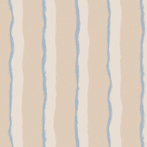 Coastal Chic rustic wavy stripes - white Coffee, Blue Grey on Desert Sand - large
