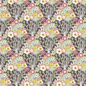 Dark print with multicolor vintage floral bouquets - small print