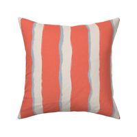 Coastal Chic rustic wavy stripes - white coffee, blue grey on coral orange - large