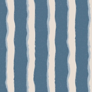 Coastal Chic rustic wavy stripes - white coffee, blue grey on admiral blue, blue cream - large 