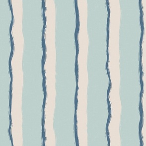 Coastal Chic rustic wavy stripes - white coffee, admiral blue on tidewater blue - large