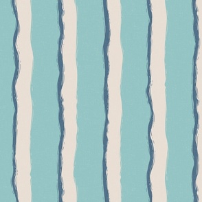 Coastal Chic rustic wavy stripes - white Coffee, Blue Grey on Opal green - large
