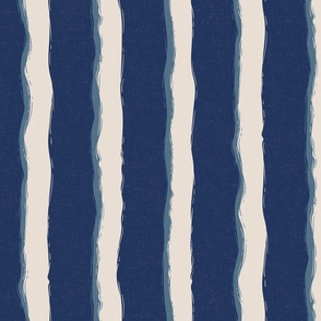 Coastal Chic rustic wavy stripes - white Coffee, Admiral Blue on classic navy - large