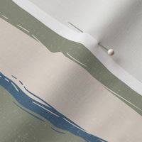 Coastal Chic rustic wavy stripes - white Coffee, Admiral Blue on lichen green - large