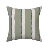 Coastal Chic rustic wavy stripes - white Coffee, Admiral Blue on lichen green - large