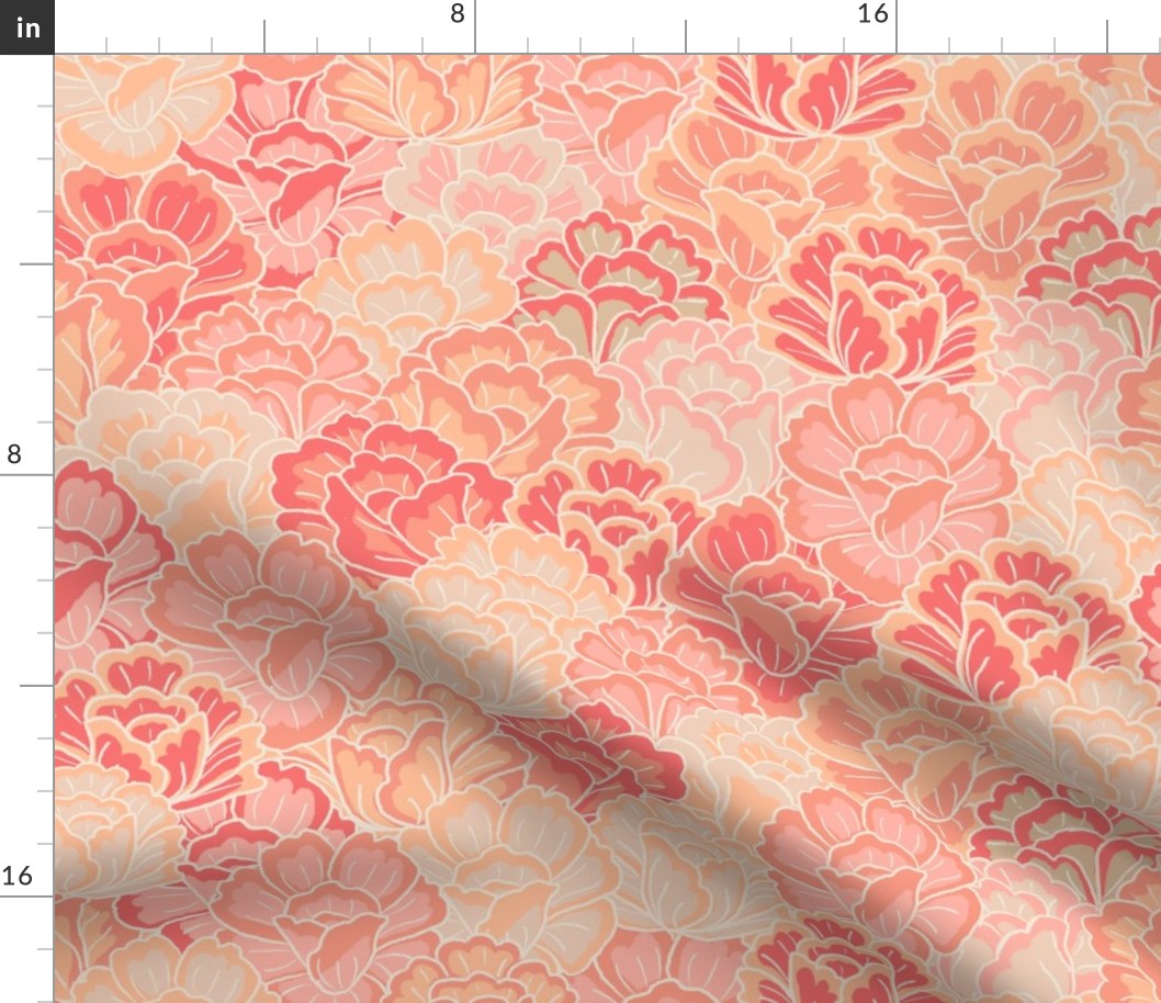 Peach Vibrant Garden Floral - Large Scale