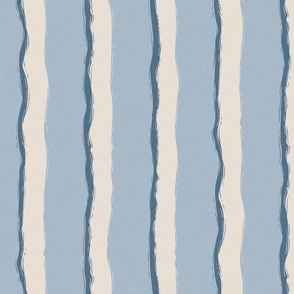 Coastal Chic rustic wavy stripes - white Coffee, Admiral Blue on Blue Grey - large