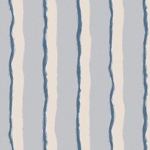 Coastal Chic rustic wavy stripes - white Coffee, Admiral Blue on  Ash Grey - large